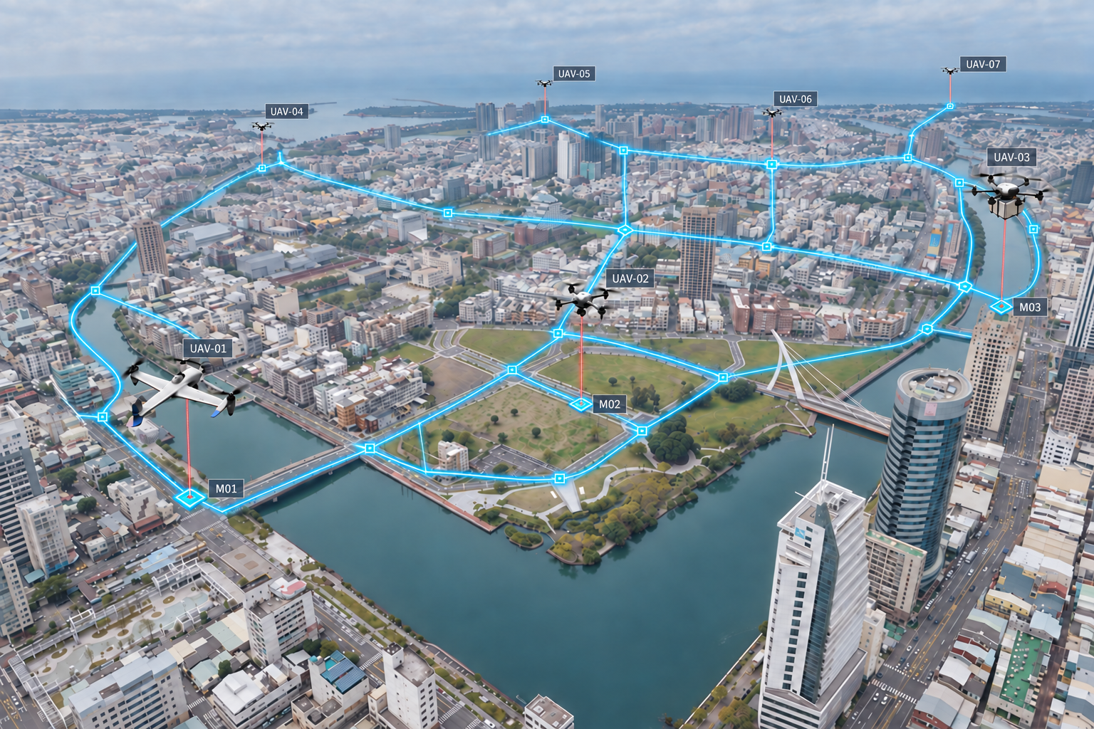 自主作業城市想像 · 概念示意，非實際部署